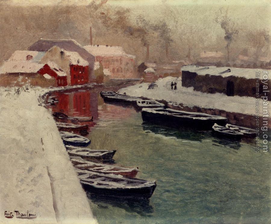 Frits Thaulow : A Snowy Harbo